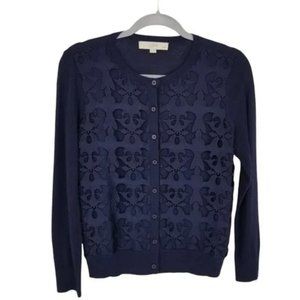 Loft Navy Lace Front Cardigan Sweater Size L